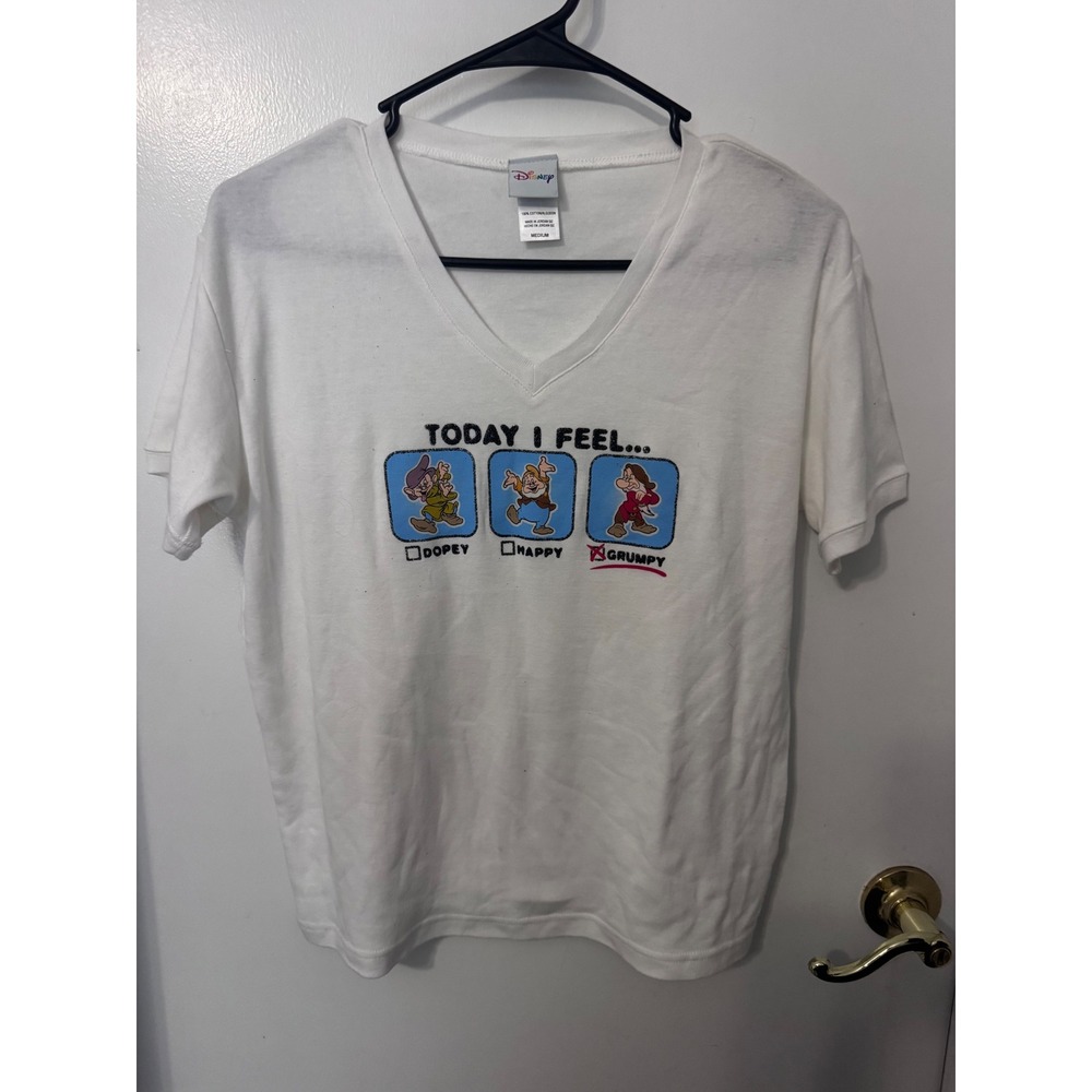Disney Snow White Seven Dwarfs Today I Feel Grumpy V-Neck T-Shirt White Medium